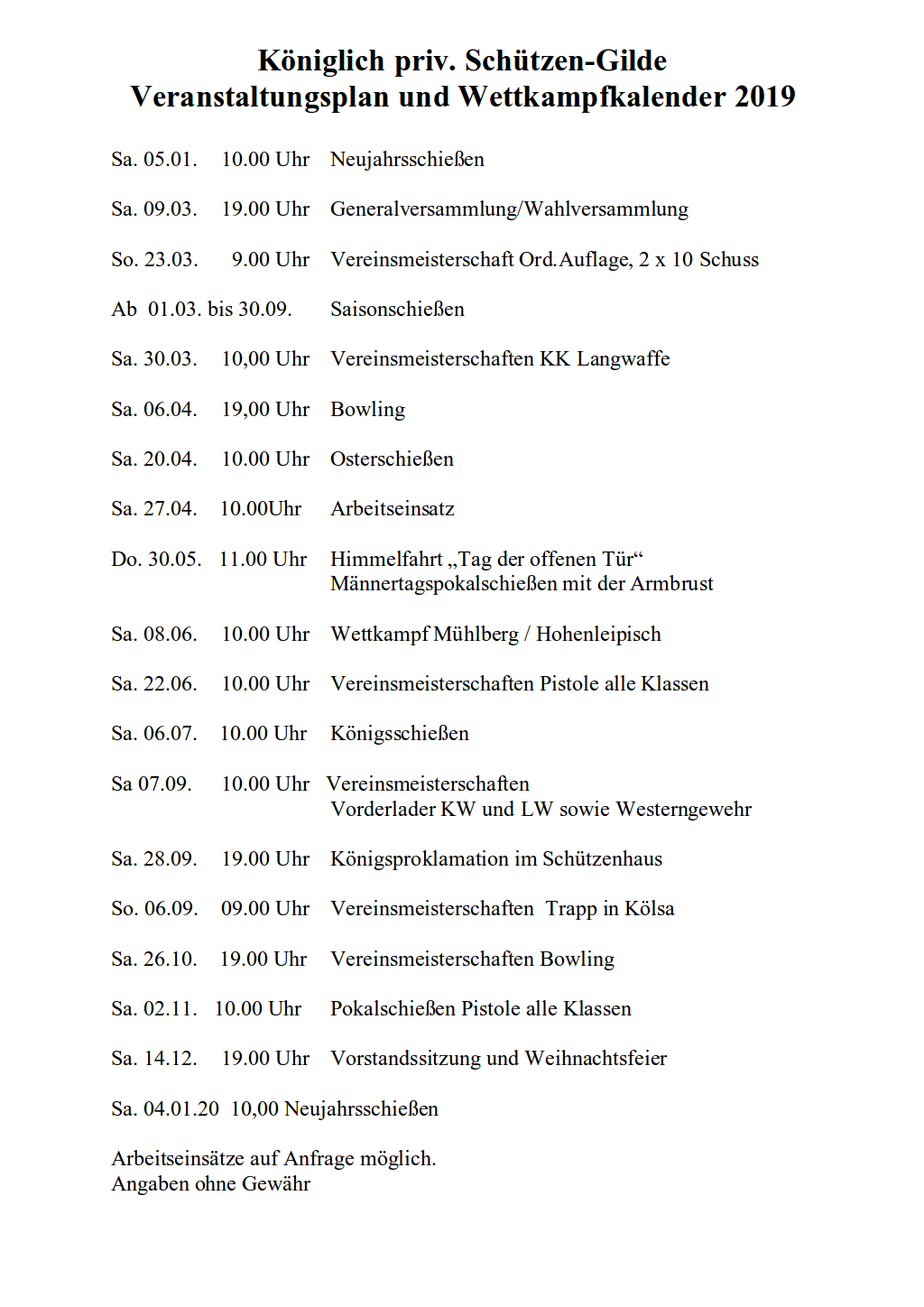 Veranstaltungsplan 2019