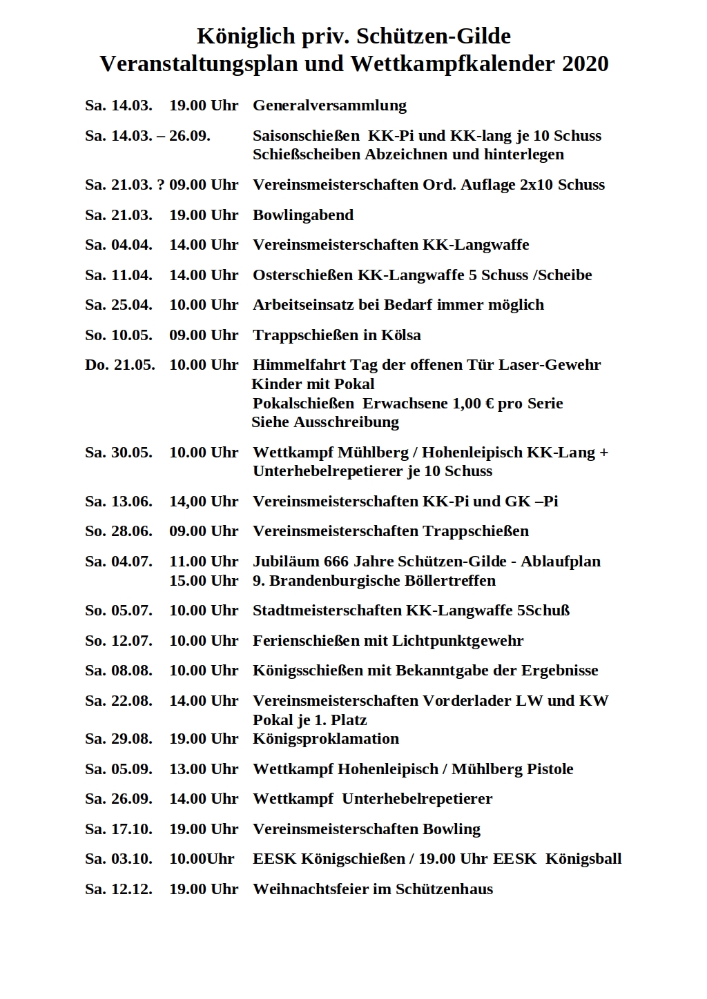 Veranstaltungsplan 2020